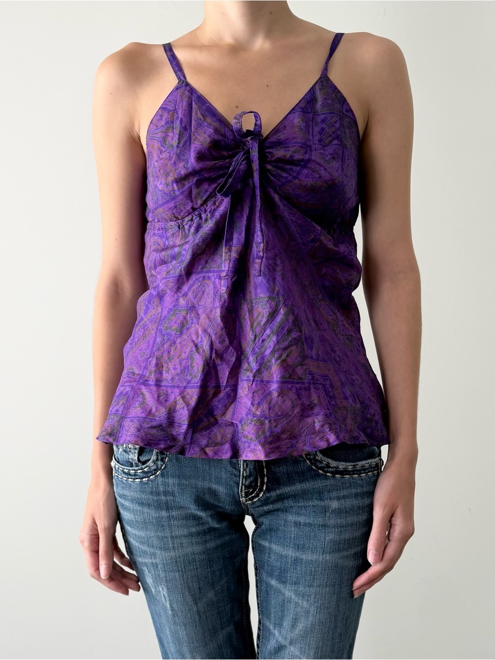Purple floral 100% silk babydoll camisole